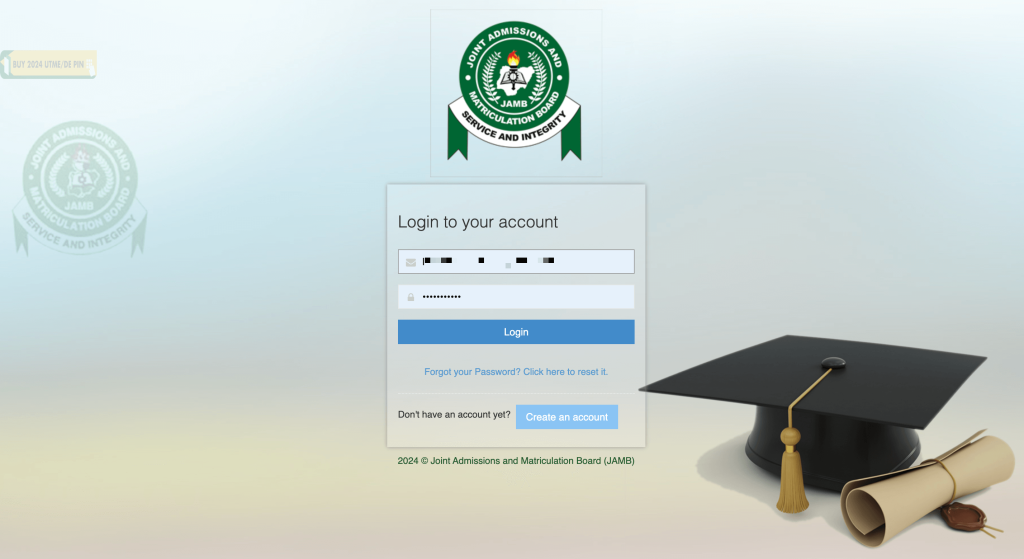 Jamb efacility login page