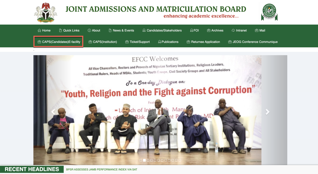 Jamb homepage 1